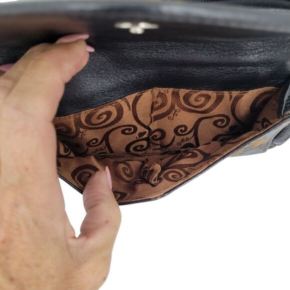 Brighton Black‎ Leather Crossbody Embroidered Multiple Pockets Strap - Picture 13 of 16